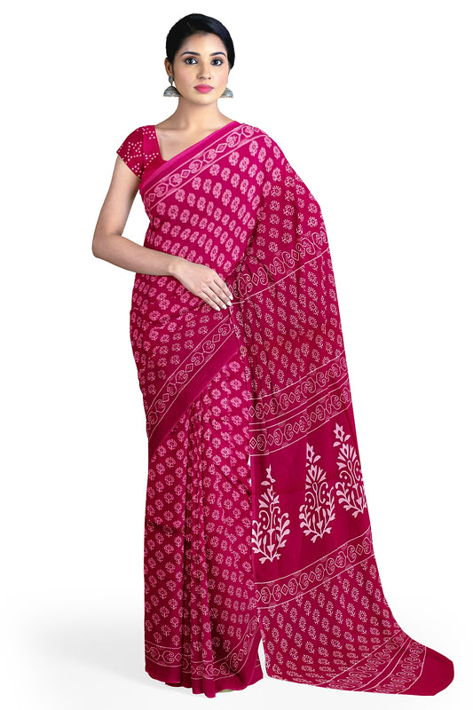 Pink Cotton Mulmul Saree with Blouse Piece