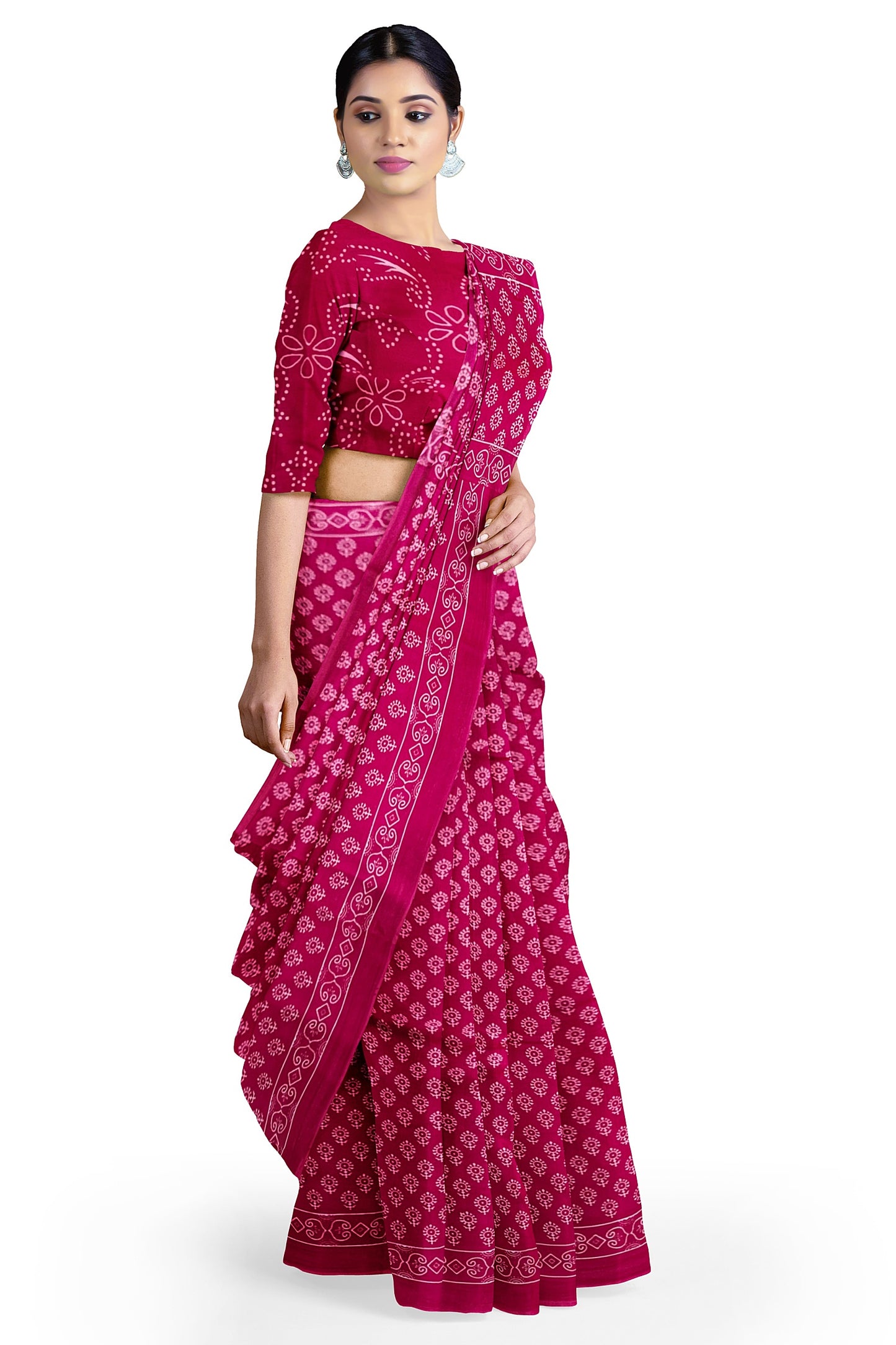 Pink Cotton Mulmul Saree with Blouse Piece