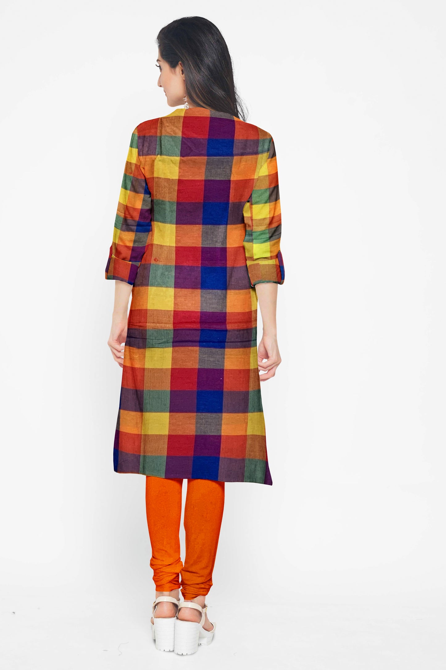 Orange Cotton Salwar Suit Fabric with Chiffon Dupatta