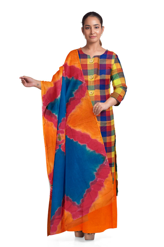 Orange Woven Salwar Suit With Chiffon Dupatta – Unstitched Dress Material for Effortless Elegance