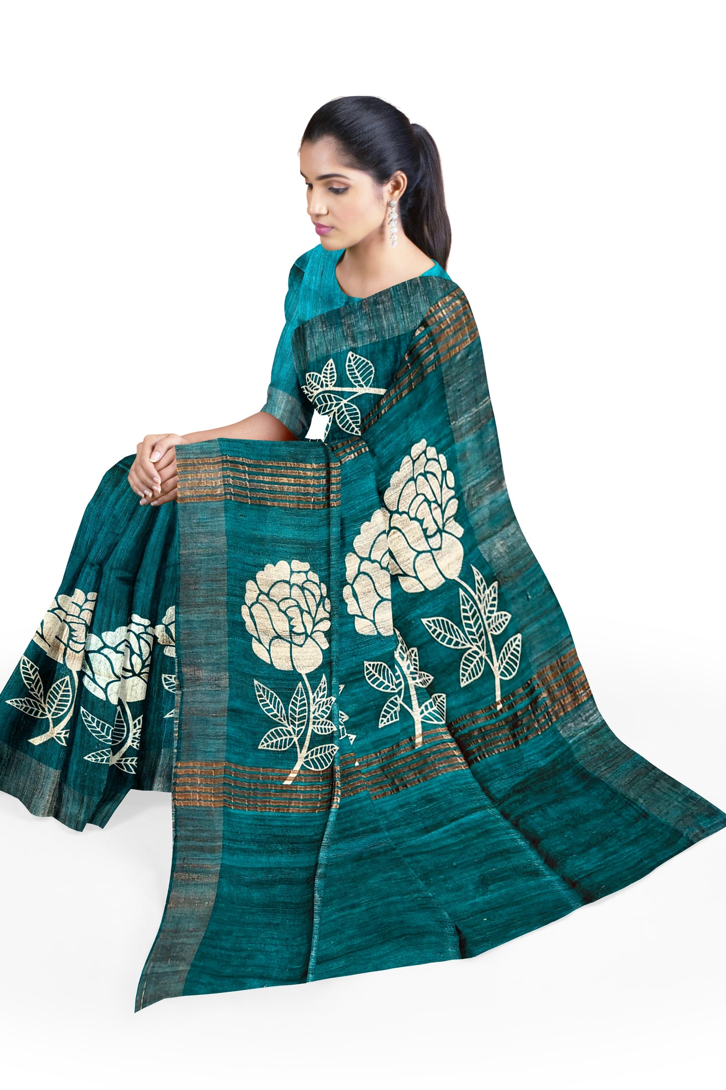 Green Tussar Ghicha Silk Saree