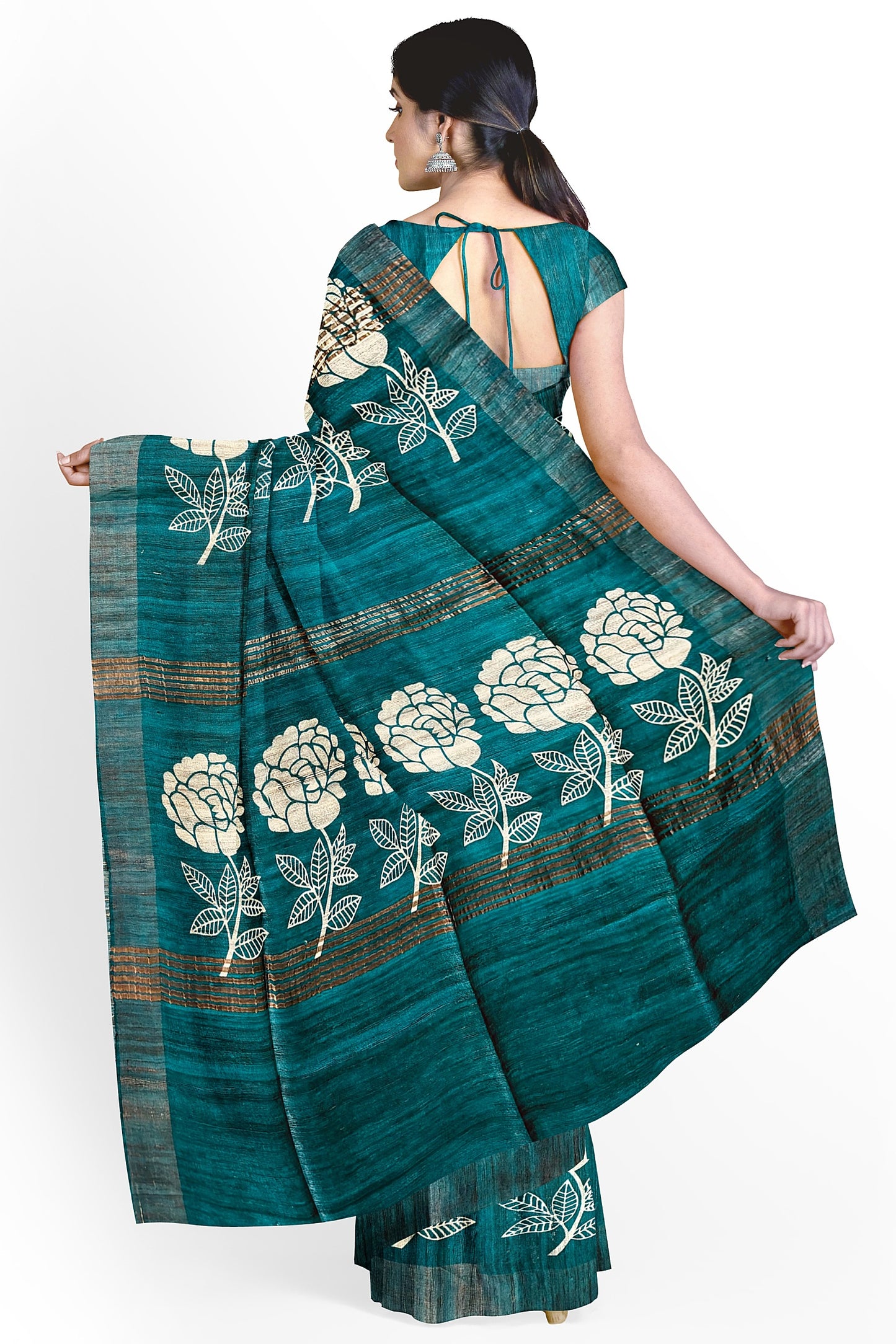 Green Tussar Ghicha Silk Saree