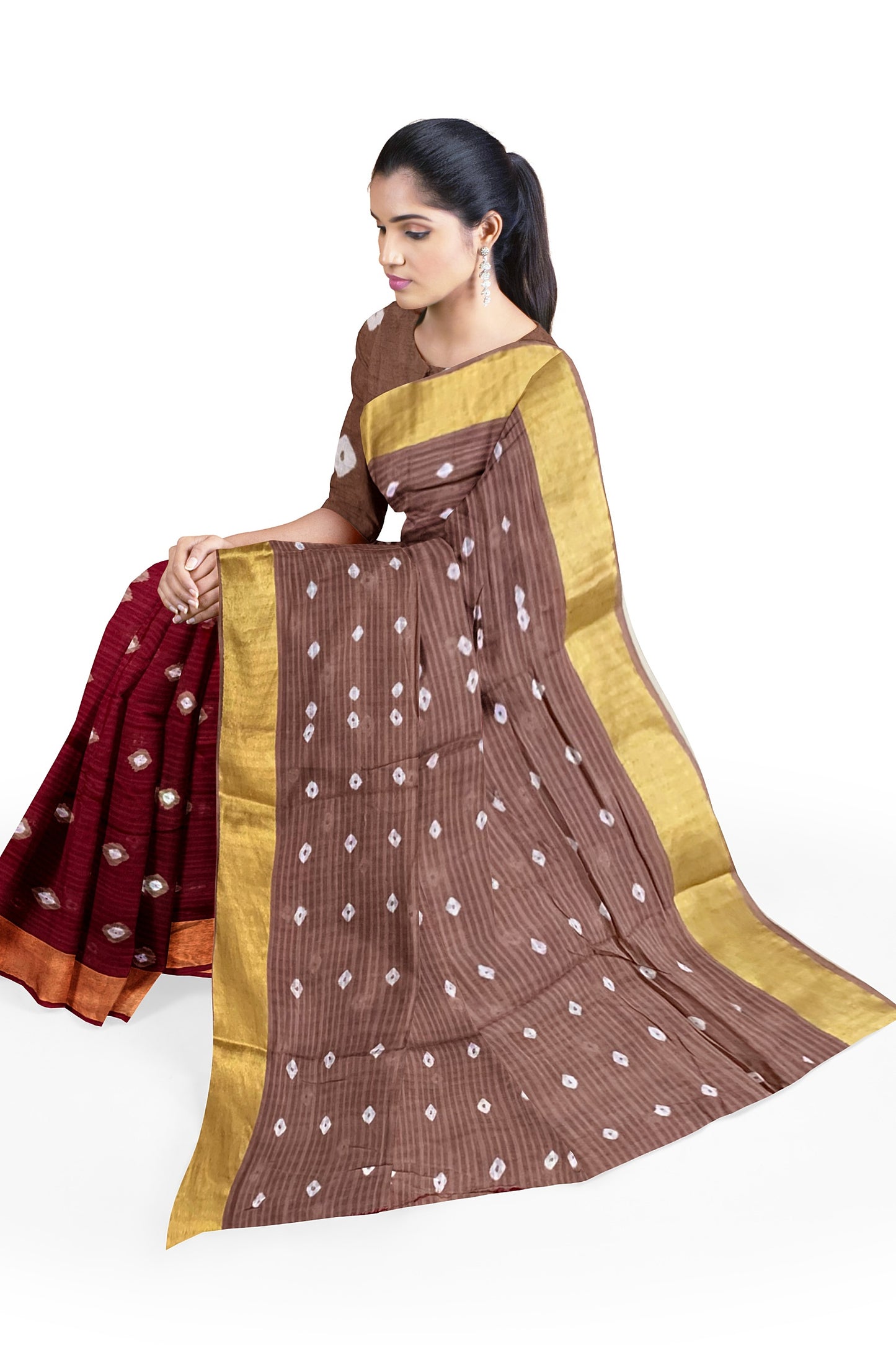 Handcrafted Bandhani Work Red Cotton Mulmul Saree – Earthy Elegance in a Feather-Light Drape