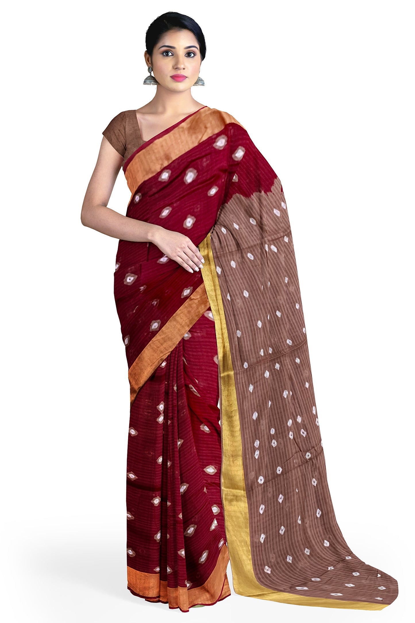Handcrafted Bandhani Work Red Cotton Mulmul Saree – Earthy Elegance in a Feather-Light Drape