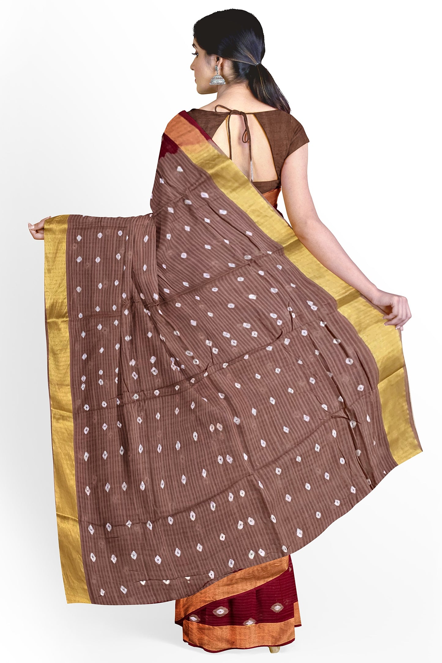 Handcrafted Bandhani Work Red Cotton Mulmul Saree – Earthy Elegance in a Feather-Light Drape