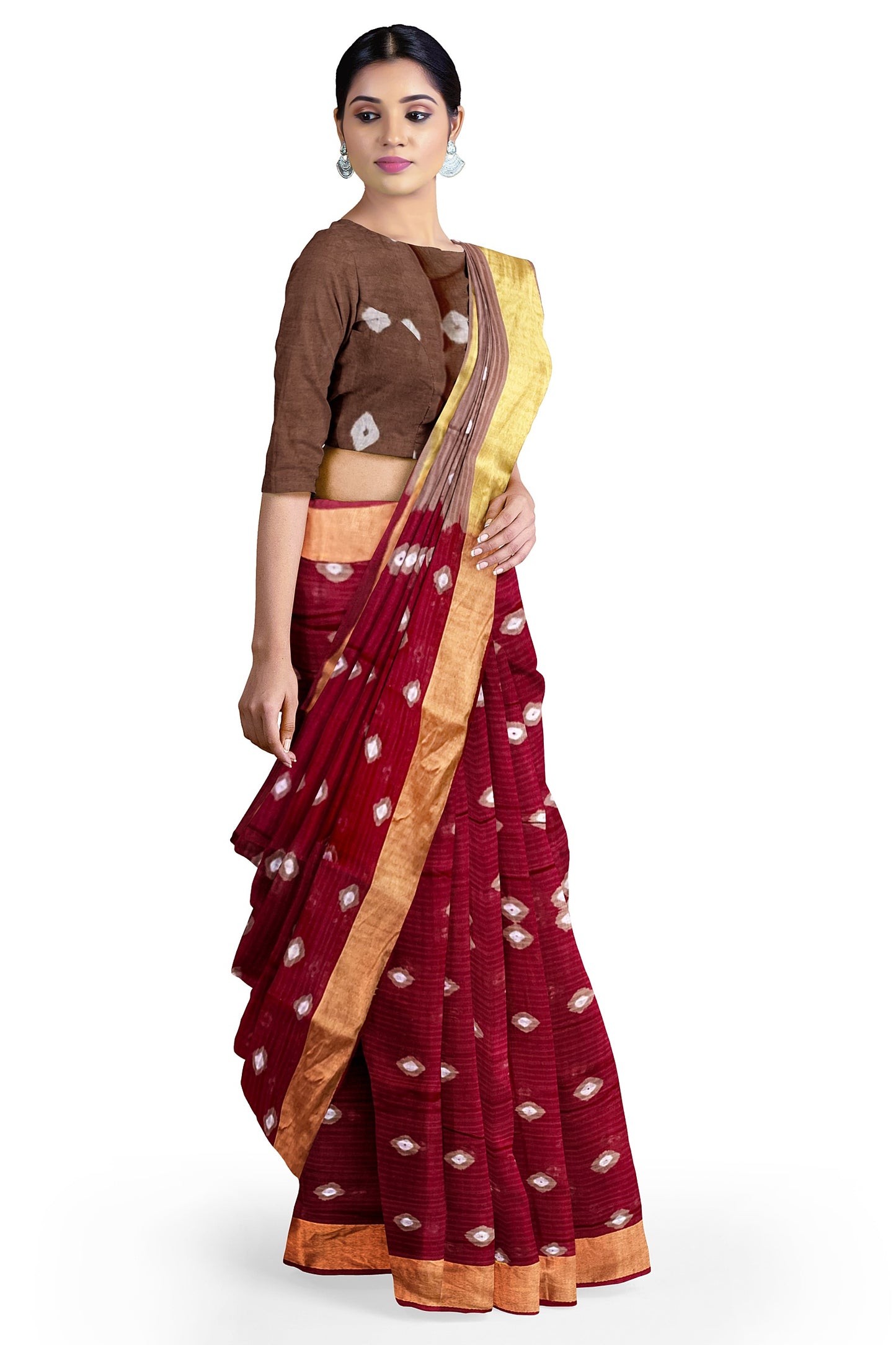 Handcrafted Bandhani Work Red Cotton Mulmul Saree – Earthy Elegance in a Feather-Light Drape