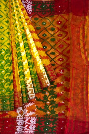 SAMVITA Yellow Bengal Handloom Resham Jamdani Saree – A Masterpiece of Grace & Craft