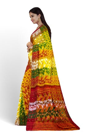 SAMVITA Yellow Bengal Handloom Resham Jamdani Saree – A Masterpiece of Grace & Craft