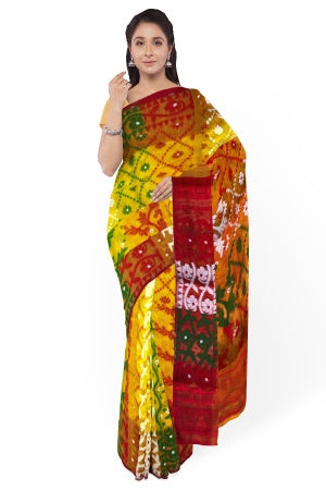 SAMVITA Yellow Bengal Handloom Resham Jamdani Saree – A Masterpiece of Grace & Craft