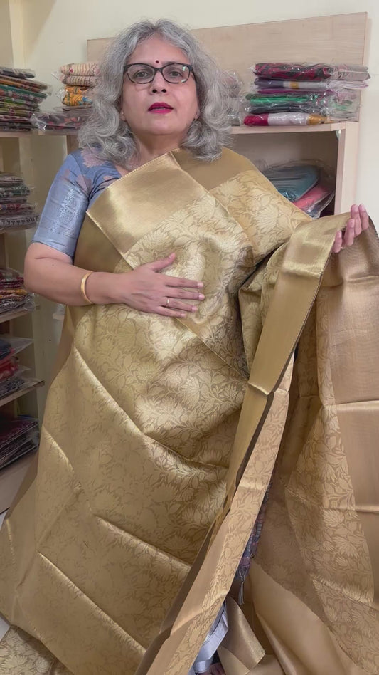 SAMVITA Golden Tissue Silk Saree with Blouse Piece – Shimmering Elegance in Every Fold