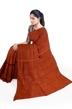 Orange Cotton Handloom Saree with Designer Blouse Piece