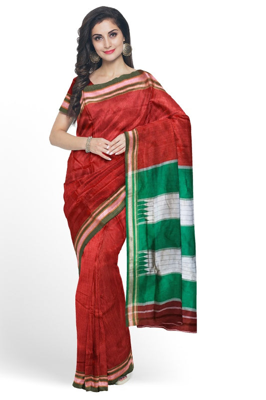 Red Cotton Silk Khan Saree