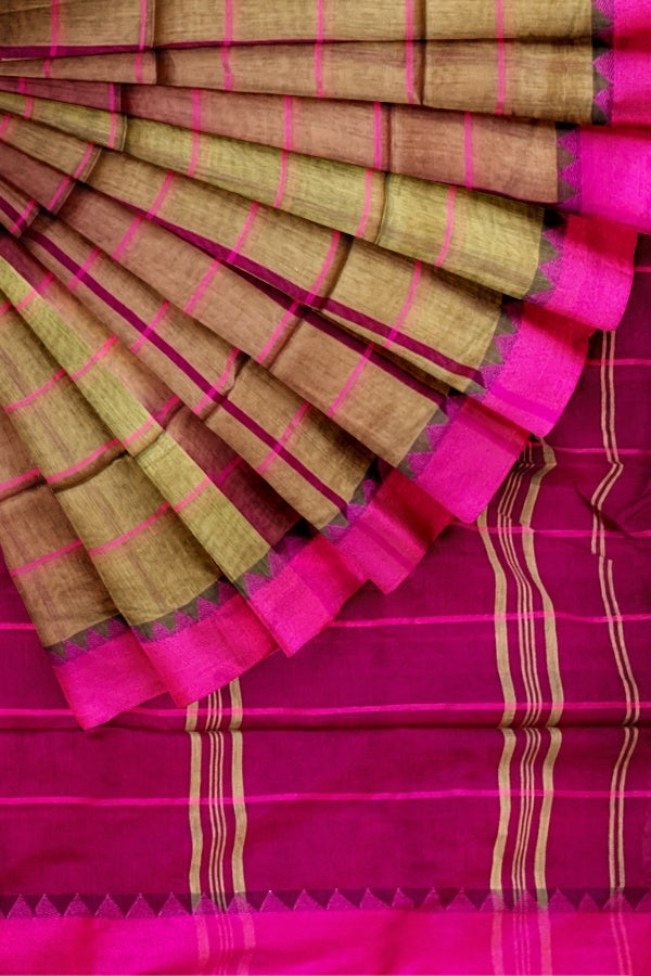 Beige Cotton Silk Handloom Saree