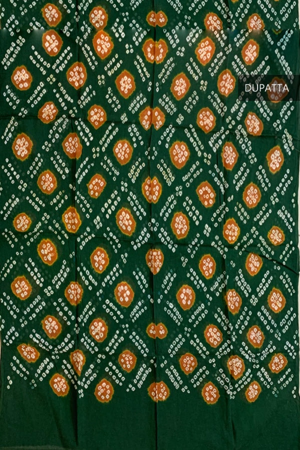 Green Cotton Bandhani Dupatta