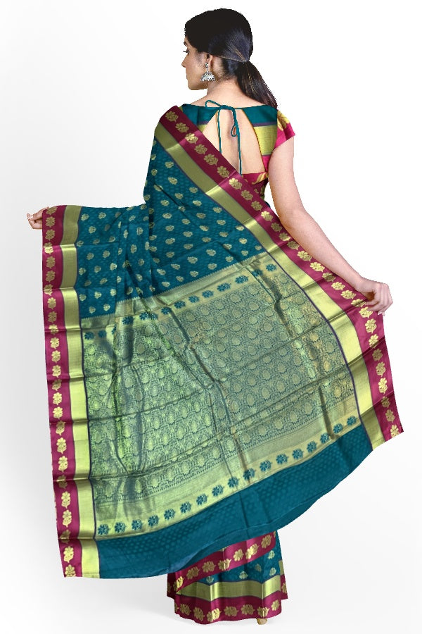 Green Silk Blend Kanjivaram Saree