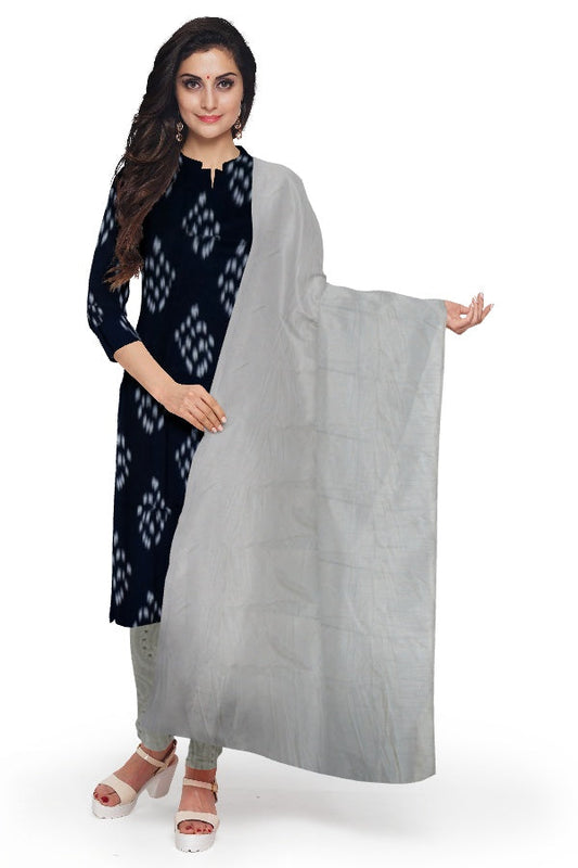 Black and White Cotton Printed Salwar Suit Fabric with Chiffon Dupatta