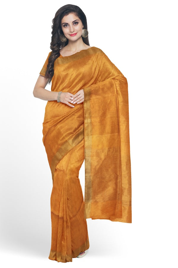 Orange Cotton Silk Bengal Handloom Saree