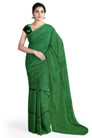 Green Cotton Handloom Saree with Designer Blouse