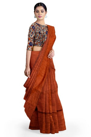 Orange Cotton Handloom Saree with Designer Blouse Piece