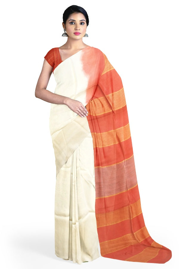 White Cotton Silk Bengal Handloom Saree