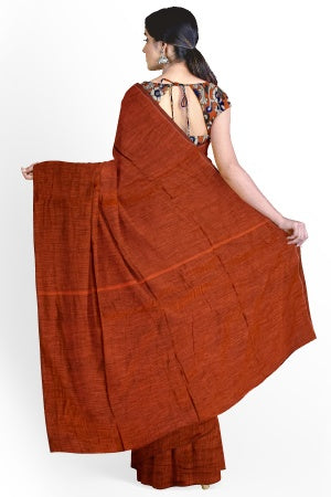 Orange Cotton Handloom Saree with Designer Blouse Piece