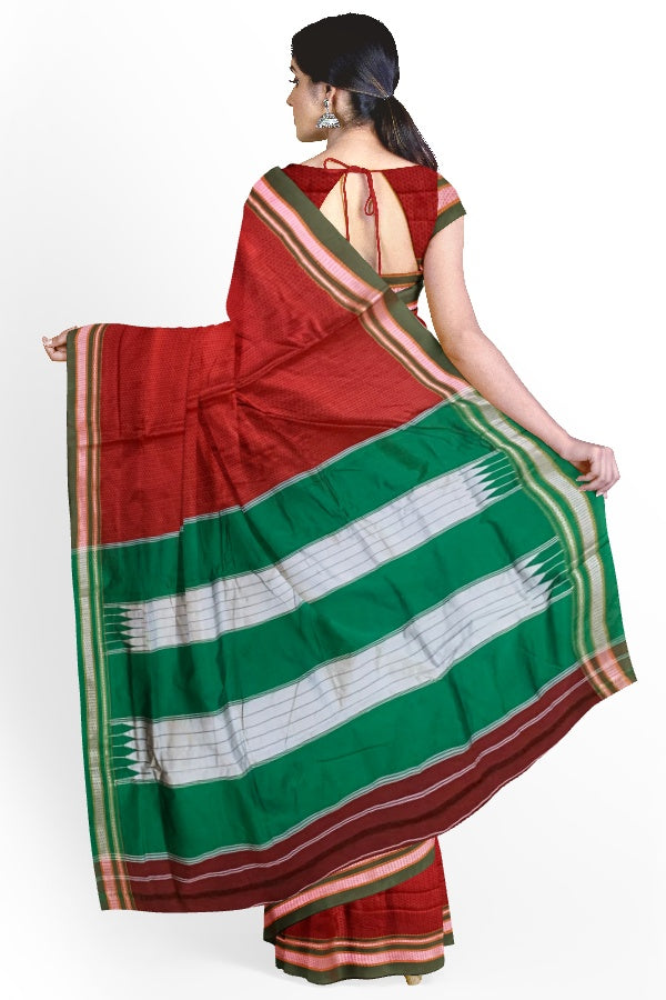 Red Cotton Silk Khan Saree