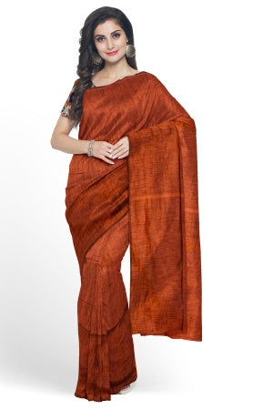 Orange Cotton Handloom Saree with Designer Blouse Piece