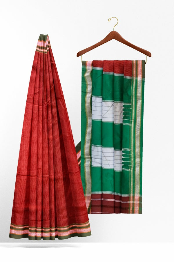 Red Cotton Silk Khan Saree