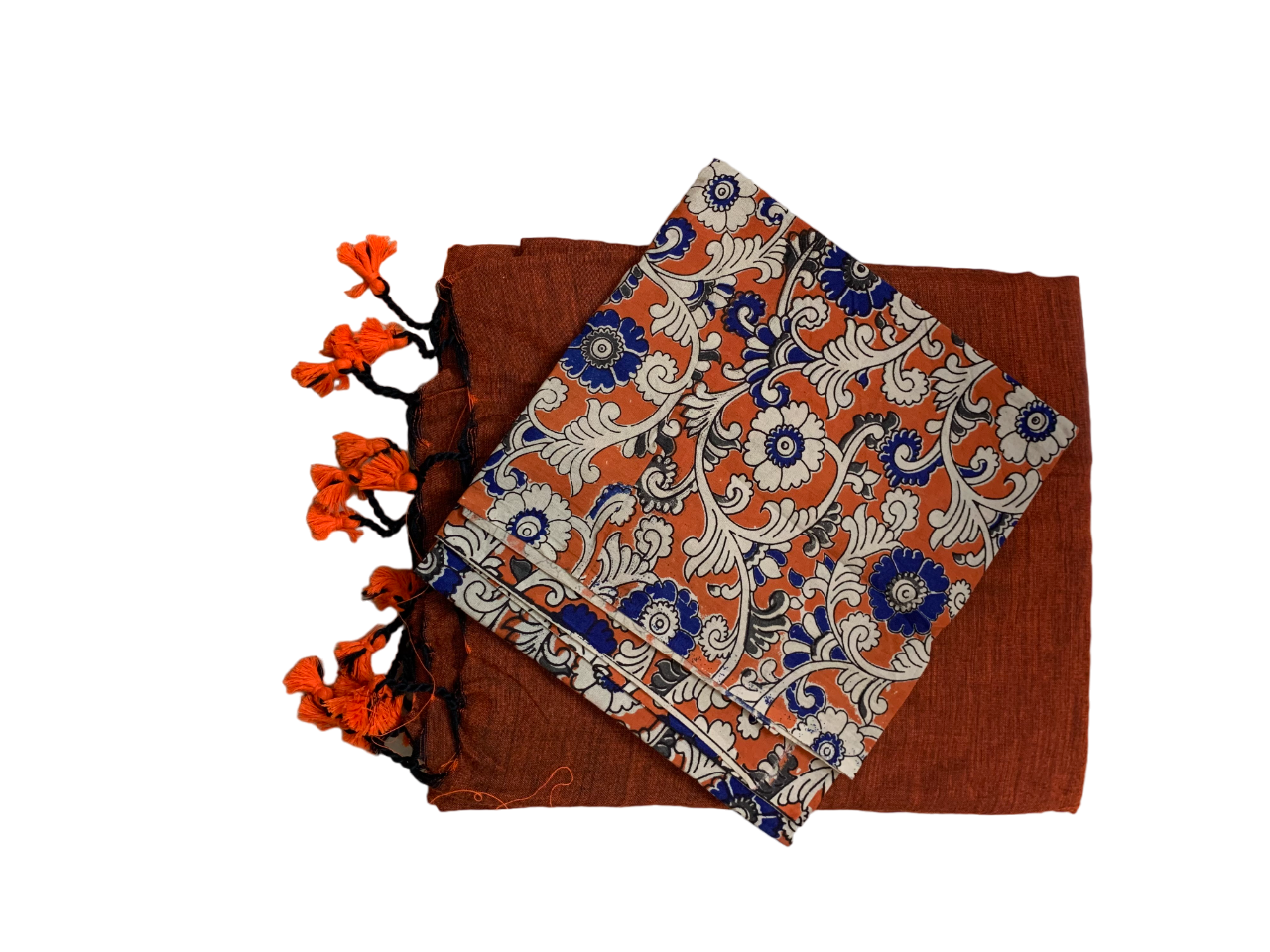 Orange Cotton Handloom Saree with Designer Blouse Piece