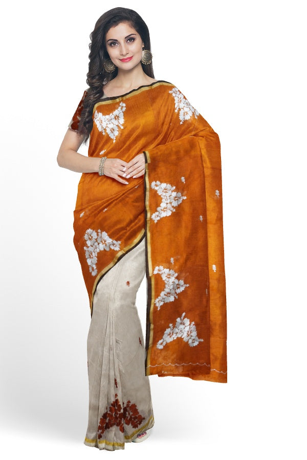 White Cotton Designer Embroidered Saree