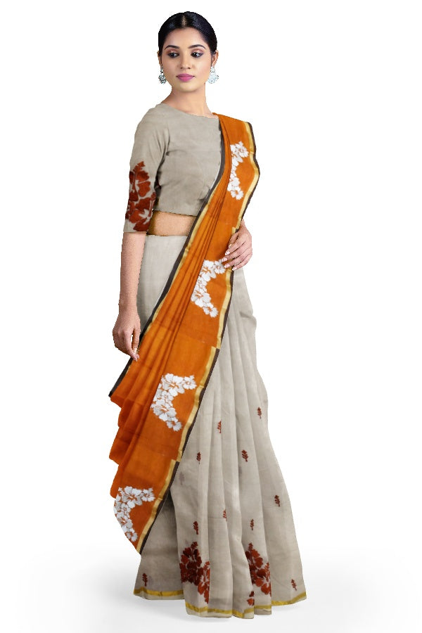 White Cotton Designer Embroidered Saree