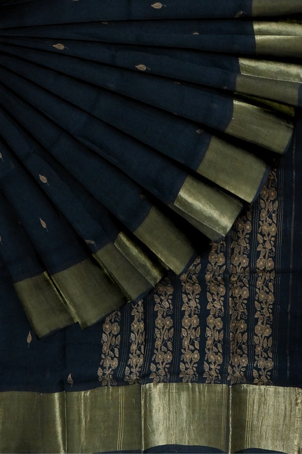 Black Cotton Hand Embroidered Saree