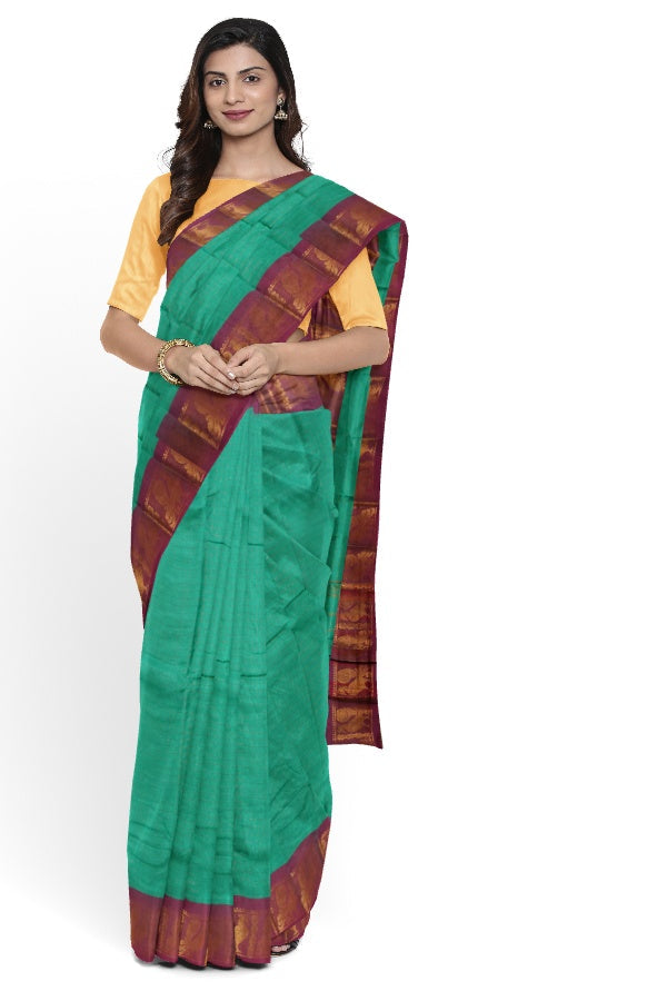 Green Cotton Sungudi Checks Saree