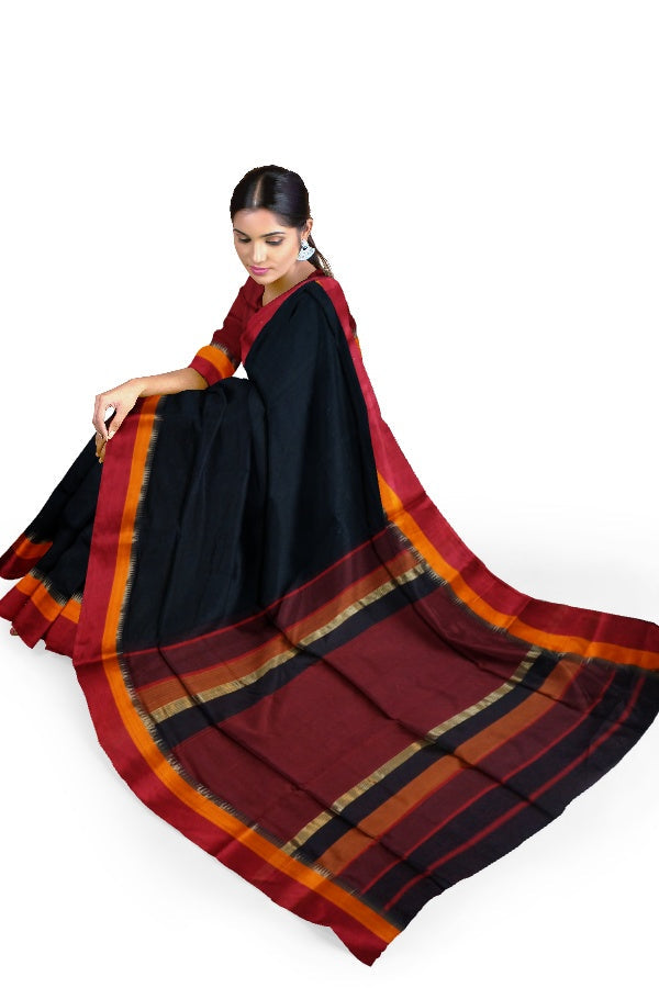 Black Cotton Silk Maheshwari Handloom Saree